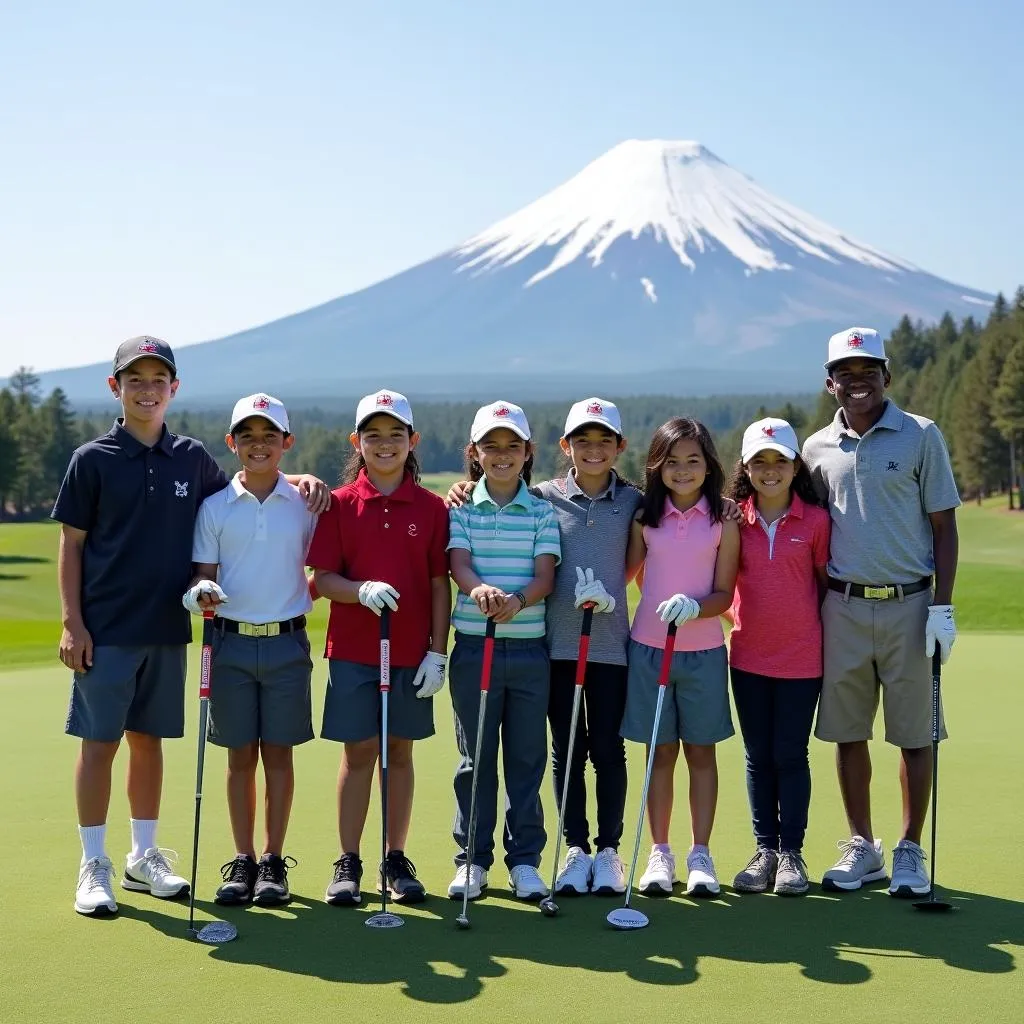 Group of junior golfers on a tour in Japan