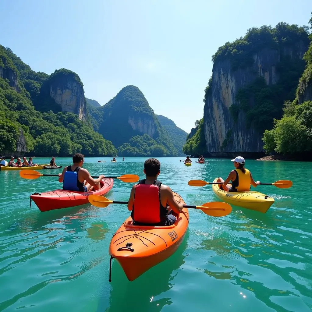 Kayaking through the limestone formations in Phang Nga Bay