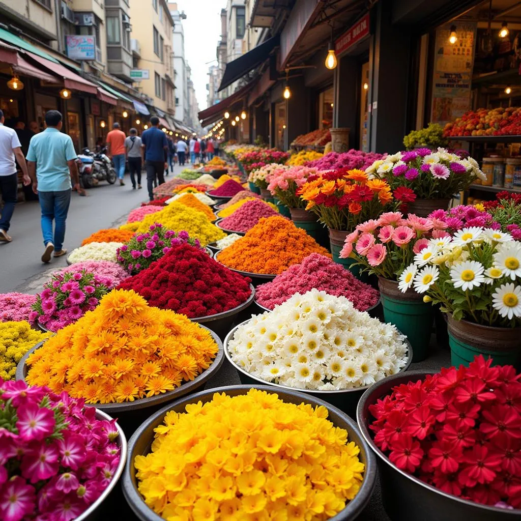 Kolkata bustling flower market 