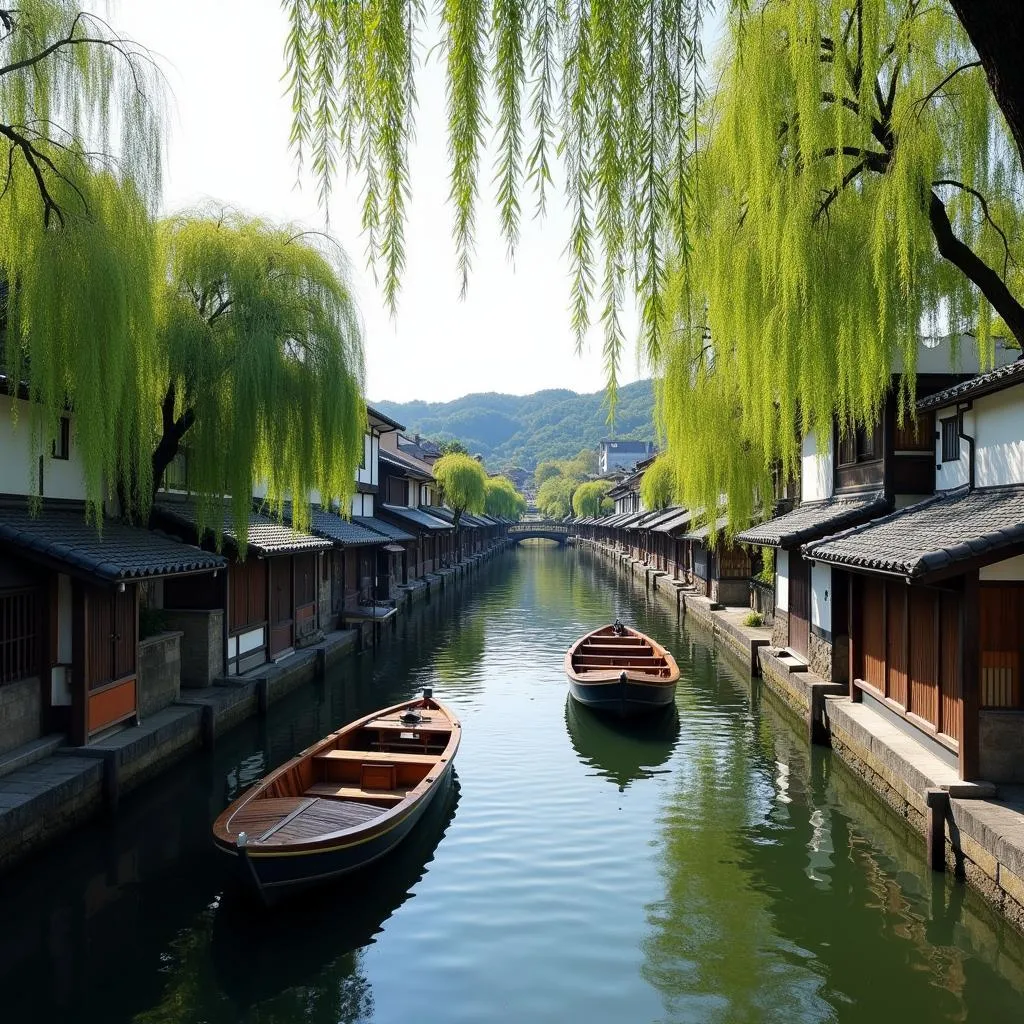 Serene canal view in Kurashiki Bikan Historical Quarter