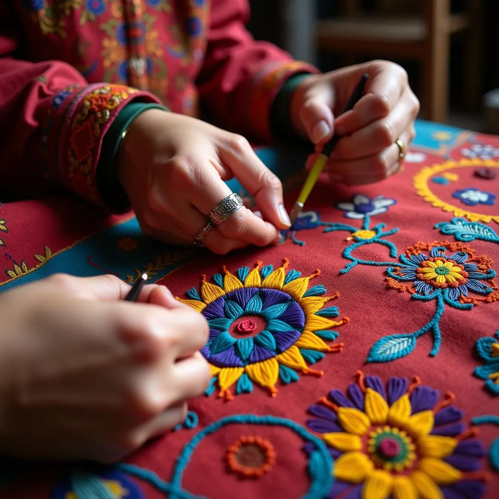 Colorful embroidered textiles and handicrafts in Kutch