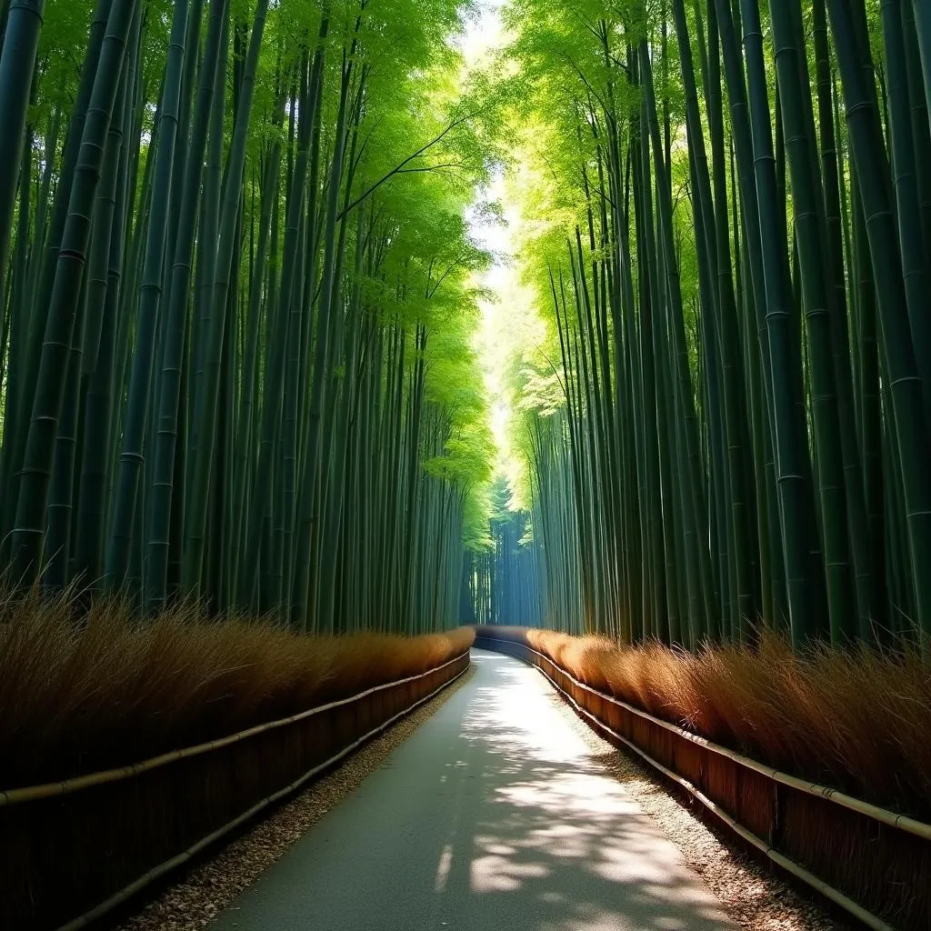 Sunlight Filtering Through Kyoto's Arashiyama Bamboo Grove