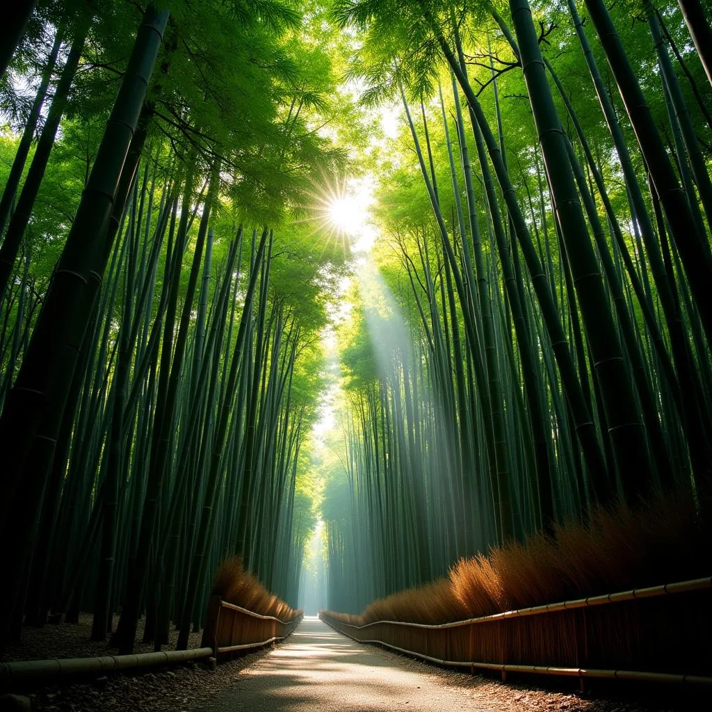 Kyoto Arashiyama Bamboo Grove Sunlight