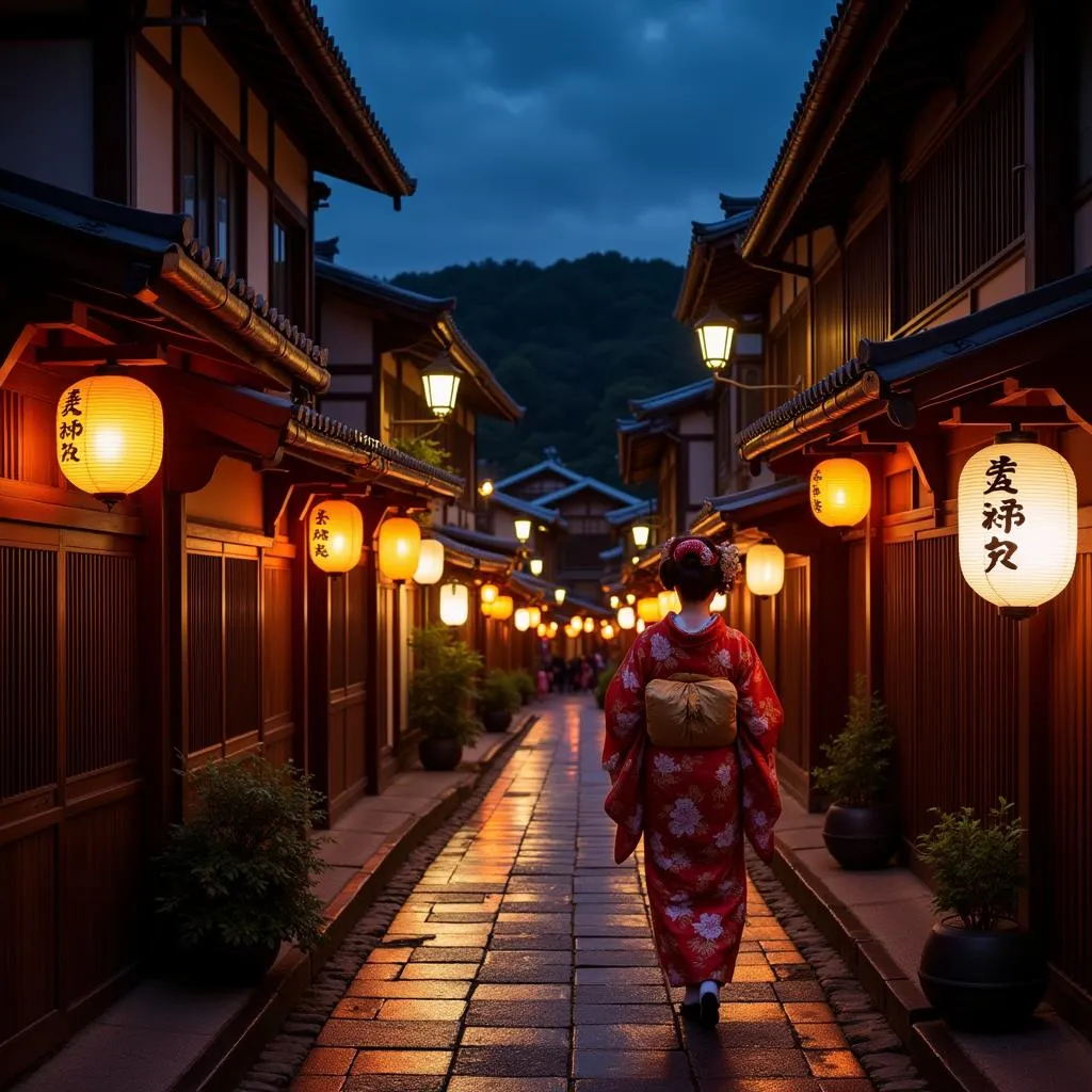 Geisha district in Kyoto at night