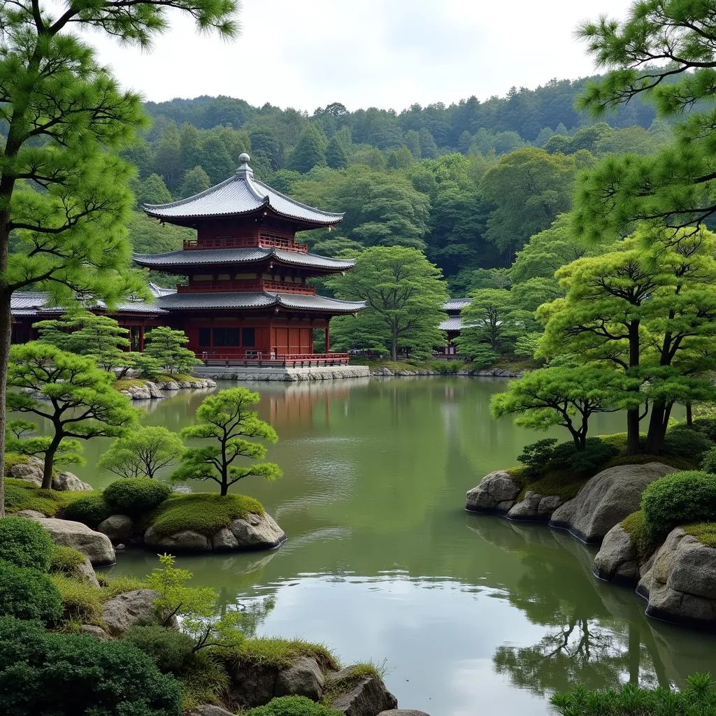 Peaceful traditional Japanese garden in Kyoto