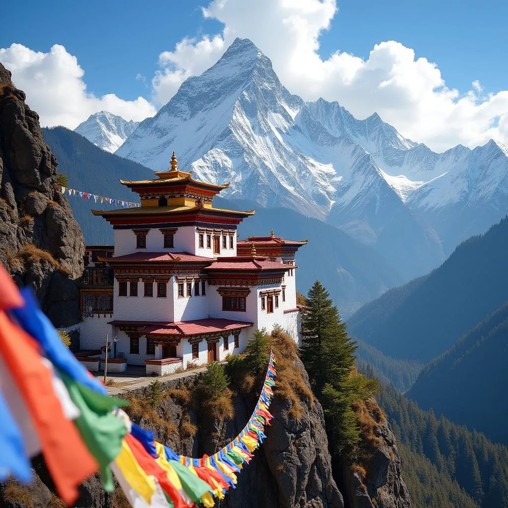 Lachung Monastery with Prayer Flags