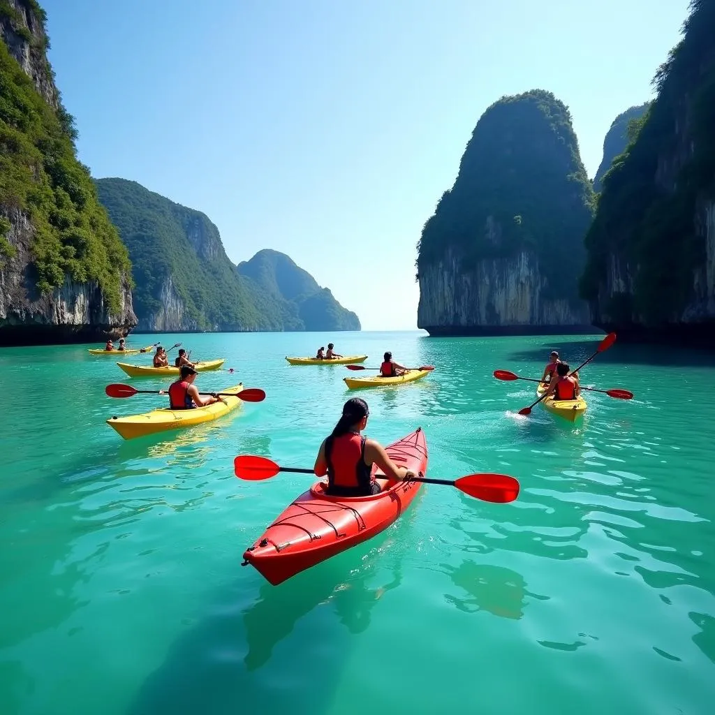 Kayaking through Lan Ha Bay