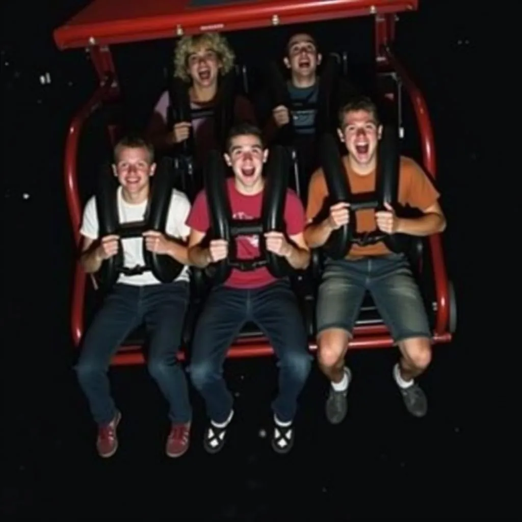 People screaming on the Drop Ride to Doom at the London Tower Dungeon.