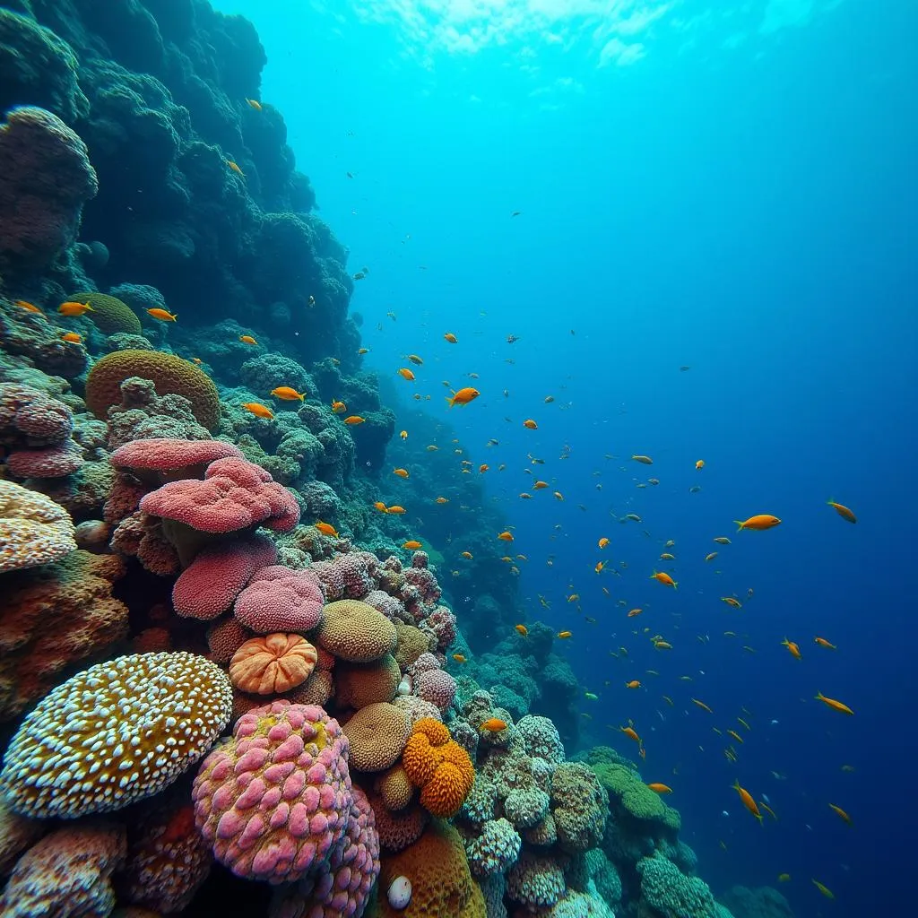 Mauritius underwater coral reef 