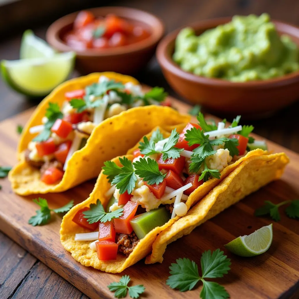 Delicious Mexican tacos and guacamole