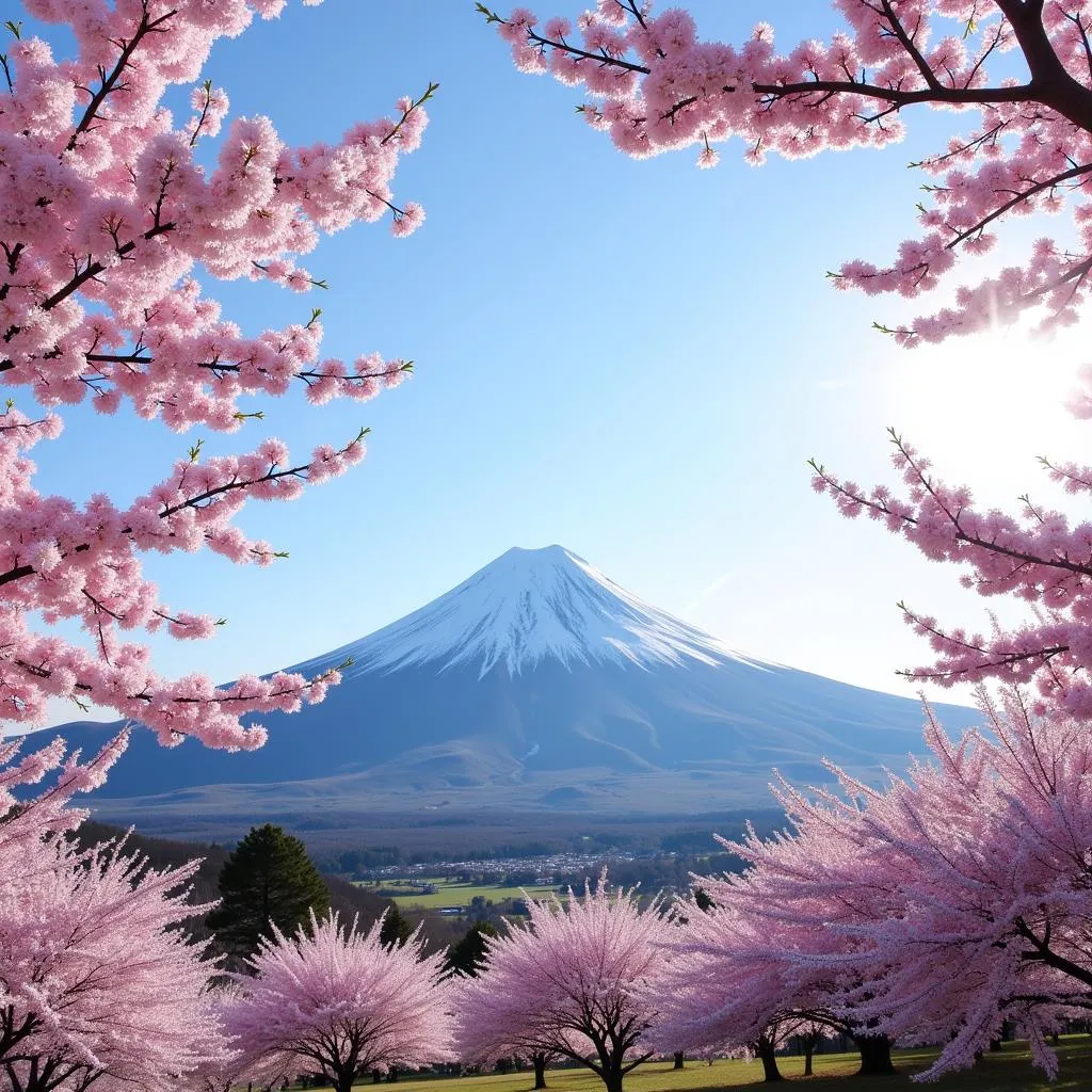 Majestic Mount Fuji with Cherry Blossoms