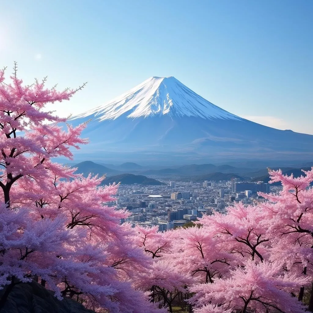 Mount Fuji with Cherry Blossoms in Foreground