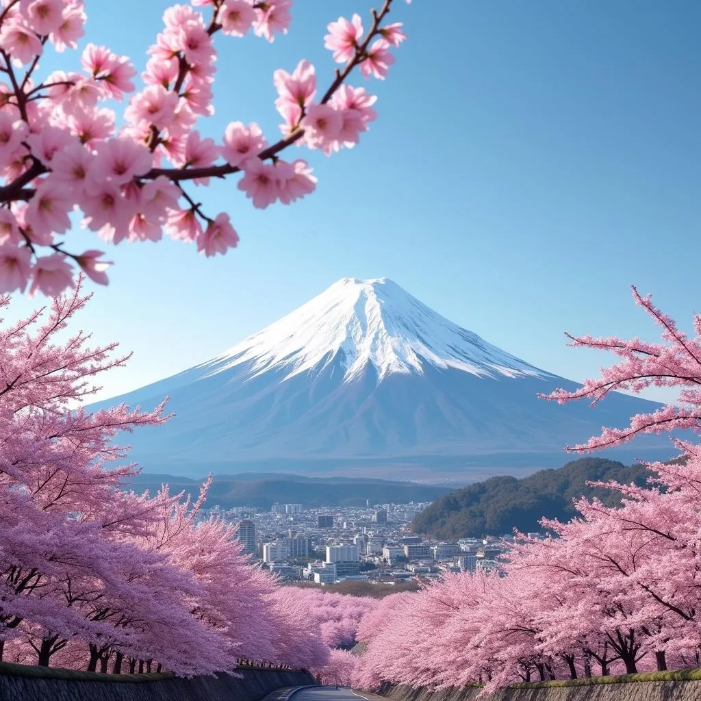 Iconic Mount Fuji Framed by Cherry Blossoms