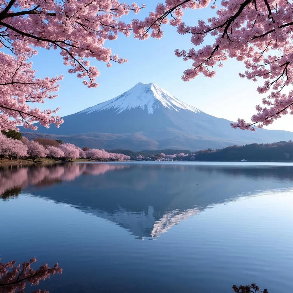 Mount Fuji reflected in a lake