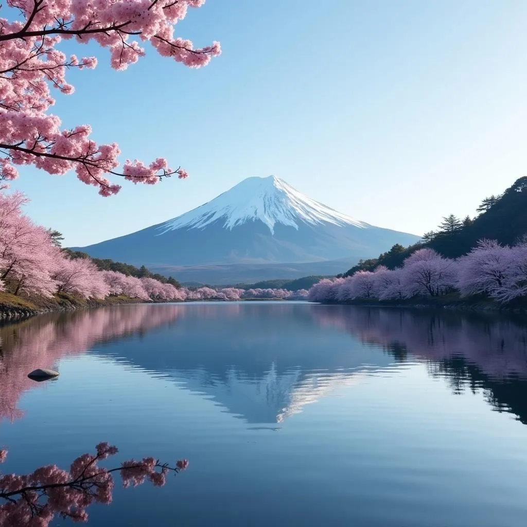 Mount Fuji reflected in Lake Kawaguchiko