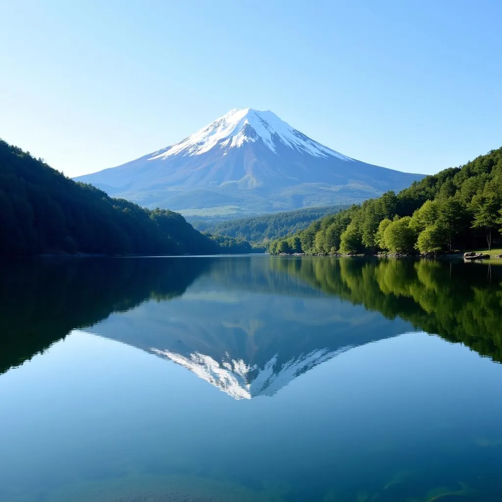 Mount Fuji reflecting on Lake Kawaguchiko