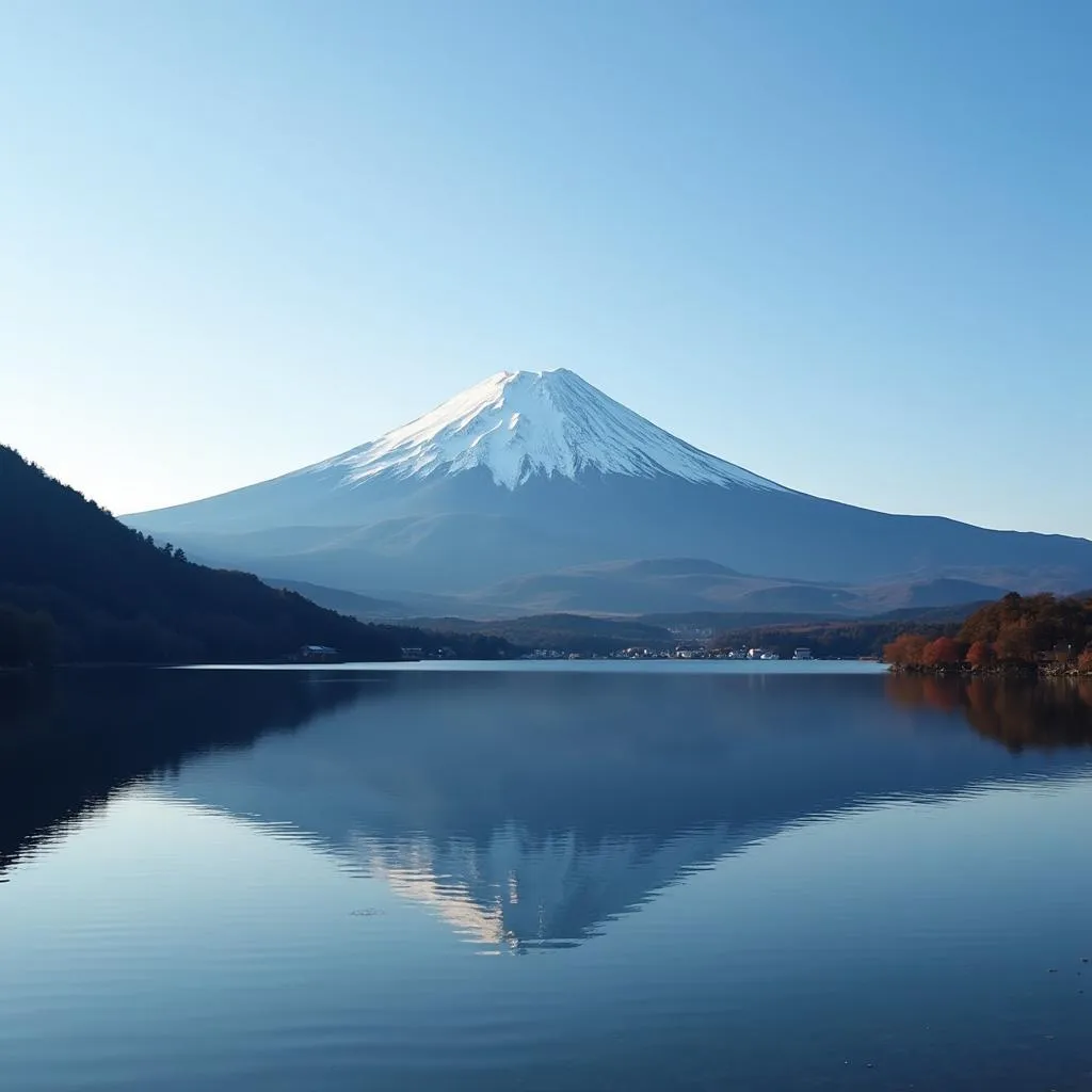 Iconic Mount Fuji Reflected in a Lake