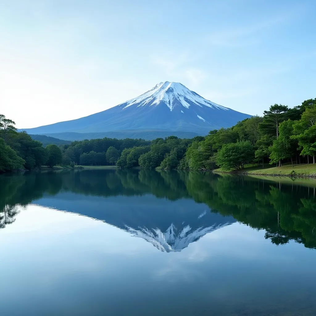 Tranquil Reflection of Mount Fuji in Lake