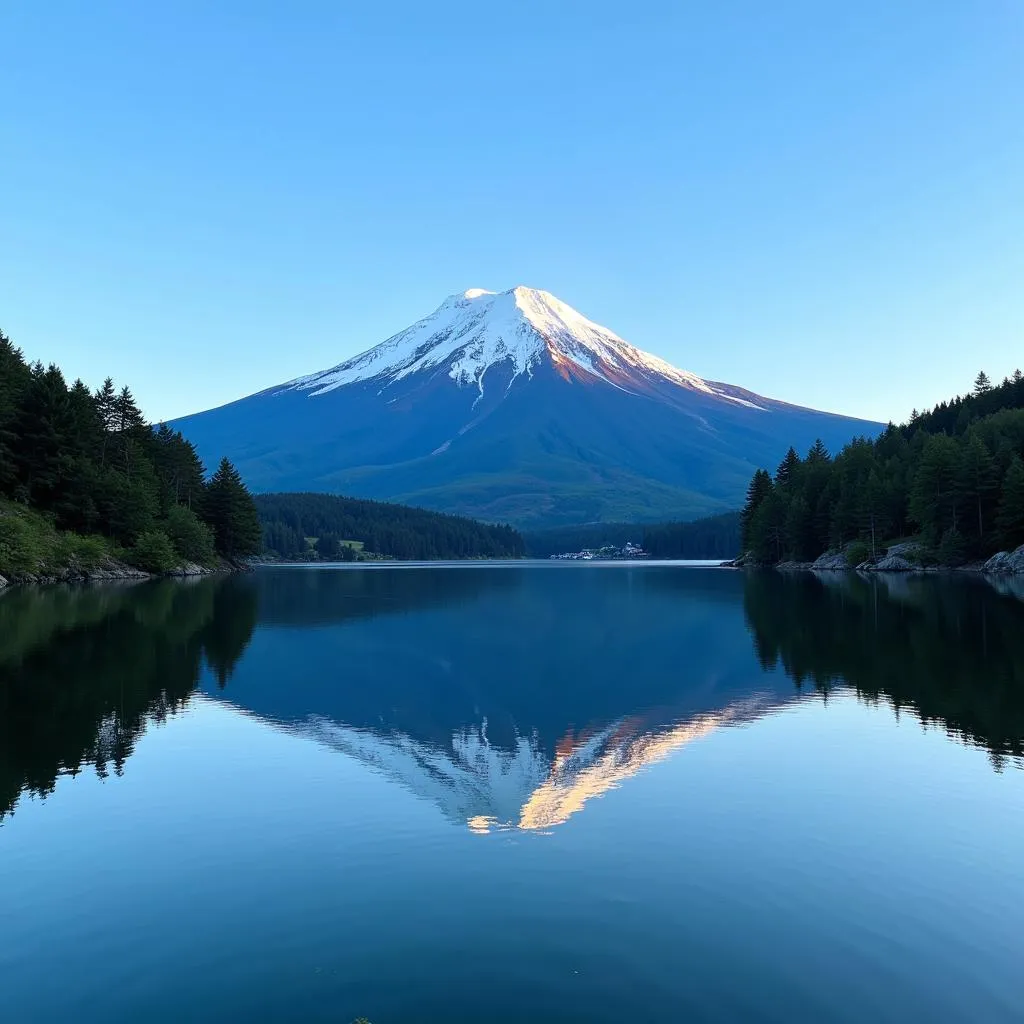 Mount Fuji reflection in a serene lake