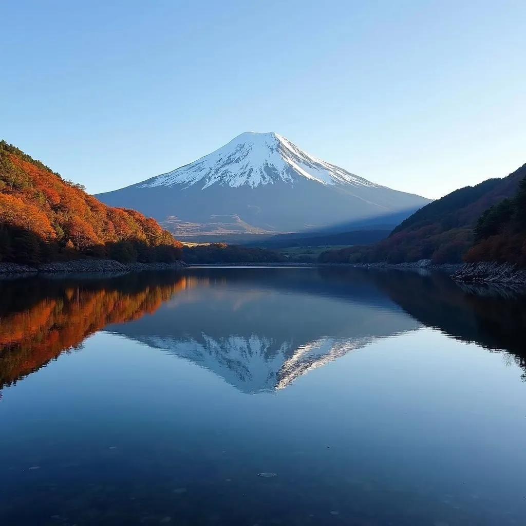 Spectacular View of Mt. Fuji Reflected in Lake Kawaguchiko