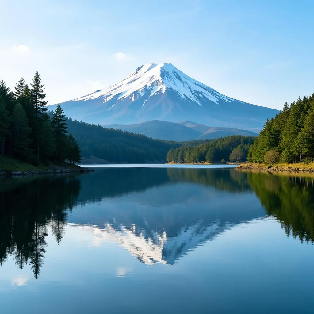 Mount Fuji reflected in Lake Kawaguchiko