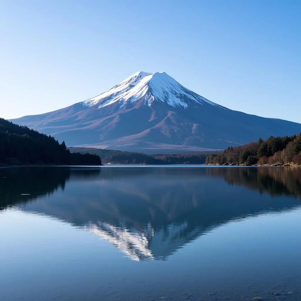 Iconic Mount Fuji Reflected in Lake Kawaguchiko