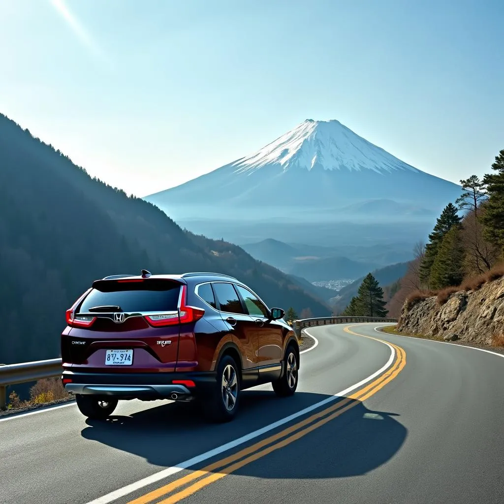 Driving the 2017 Honda CR-V on a Scenic Route with Mount Fuji in the Background