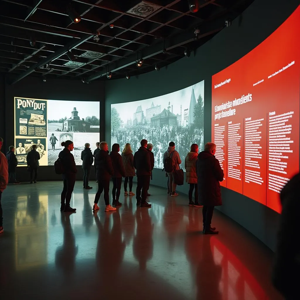 Visitors explore the NS-Dokumentationszentrum, a museum in Munich dedicated to documenting the history of National Socialism.