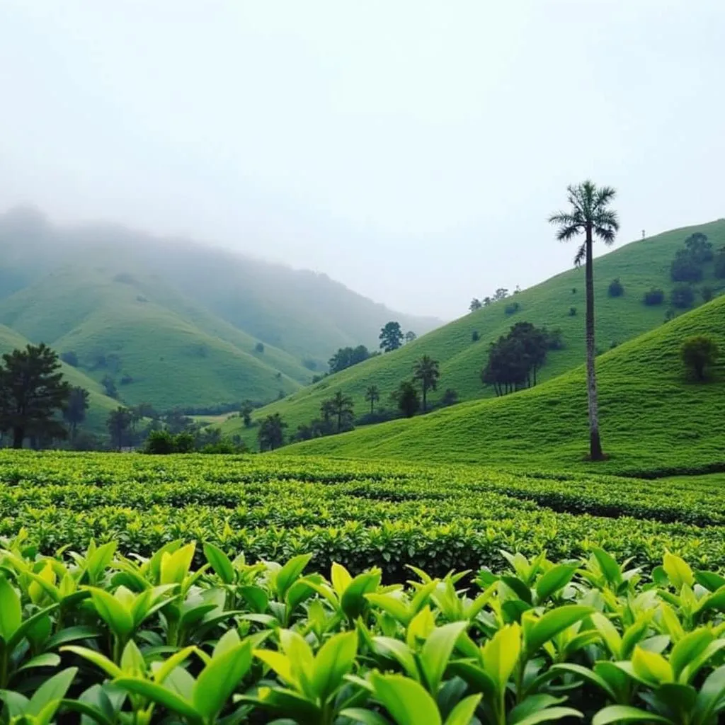 Vast tea plantations covering the hills of Munnar, Kerala, India