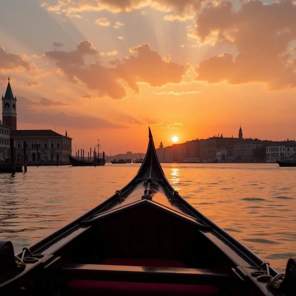 Romantic gondola ride amidst the Venetian Lagoon at sunset