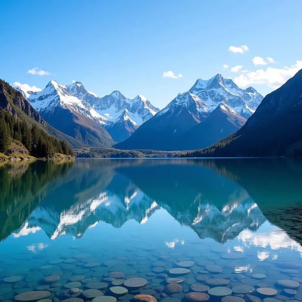 Scenic view of New Zealand's mountains and lake