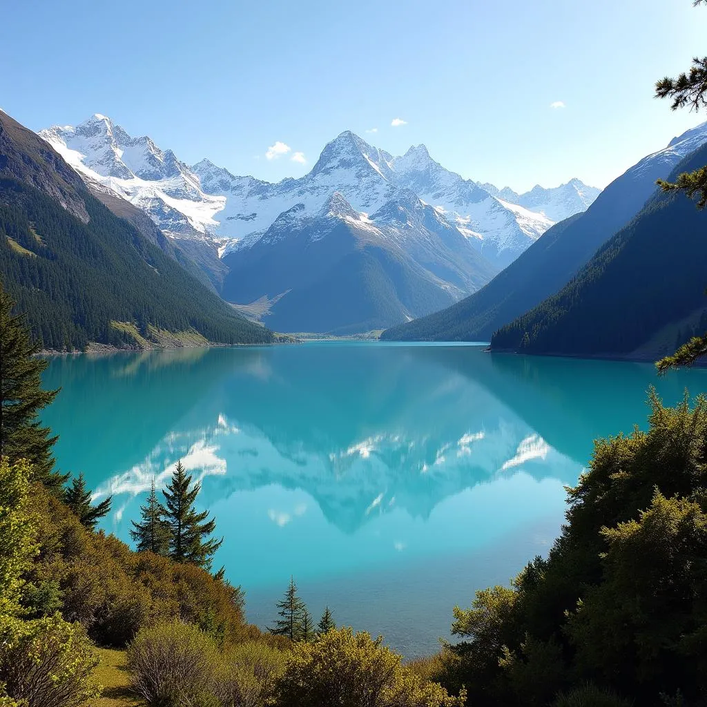 New Zealand South Island mountains reflecting in lake