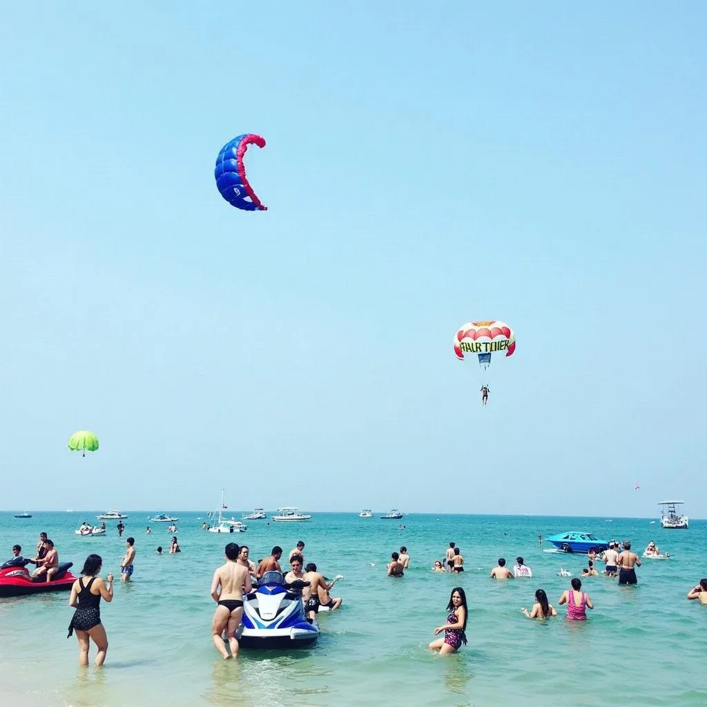 Tourists enjoying various water sports at Pattaya Beach