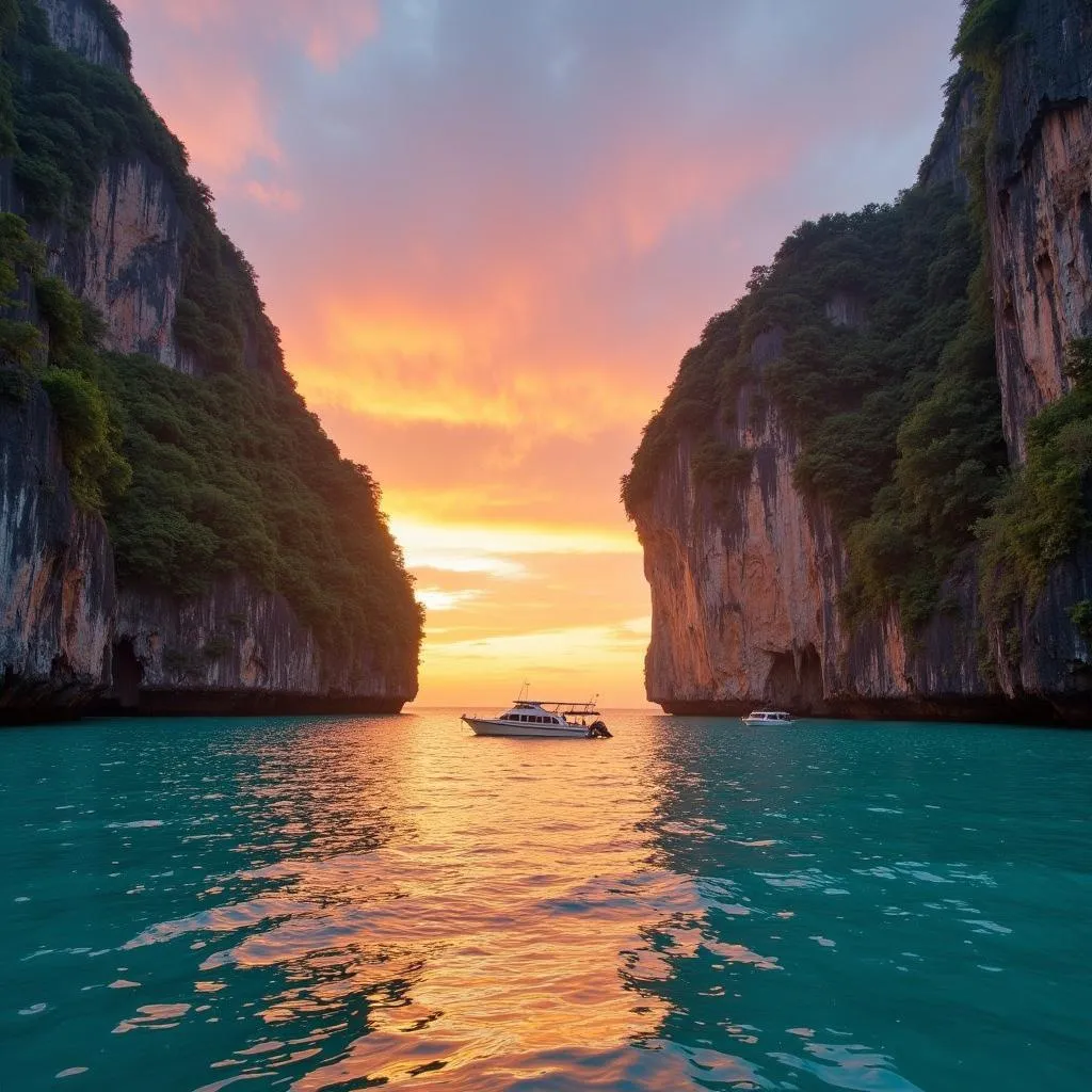 Sunrise over Maya Bay, Phi Phi Islands