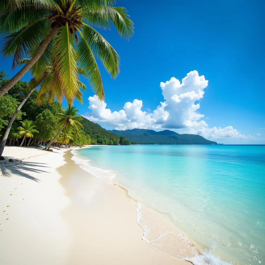 Picturesque Philippine beach scene with swaying palm trees