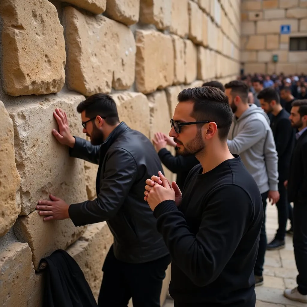 Pilgrims praying at the Western Wall in Jerusalem