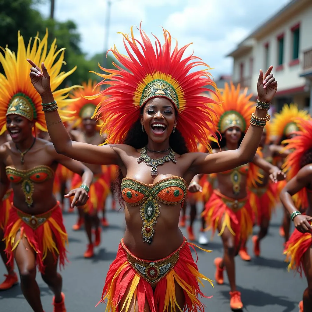 Vibrant street parade during Carnival in Port of Spain, Trinidad