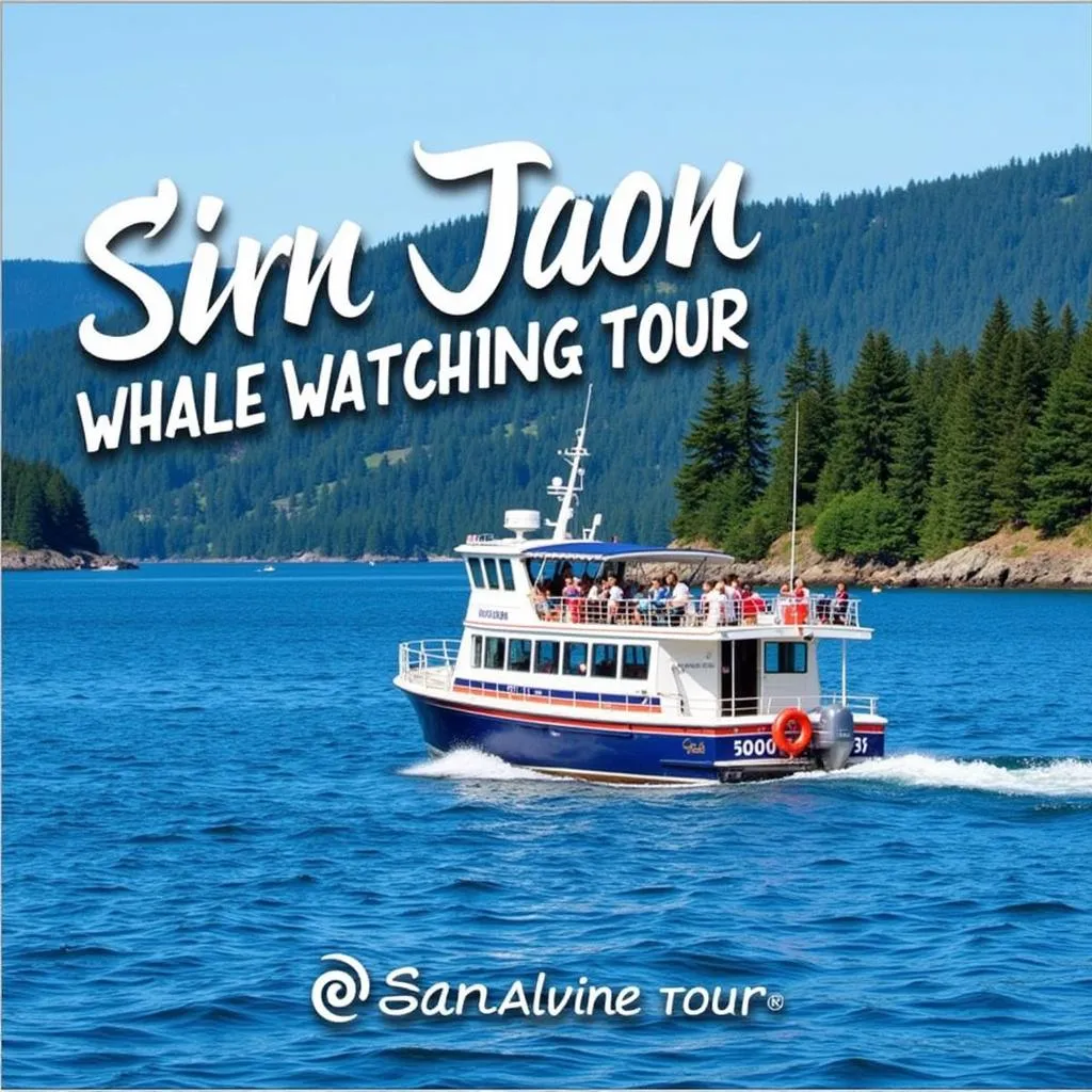 Whale watching tour boat off the coast of San Juan Island