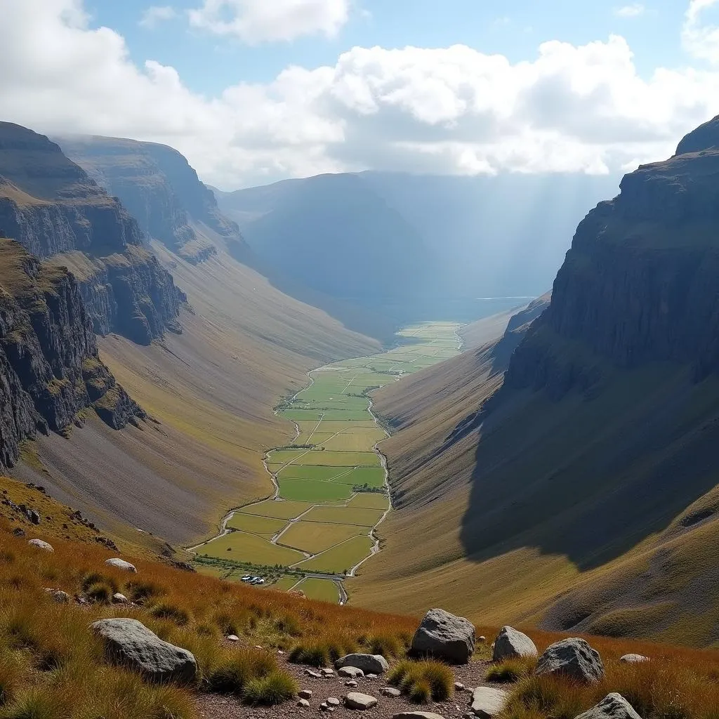 Scottish Highlands dramatic landscape with mountains and valley