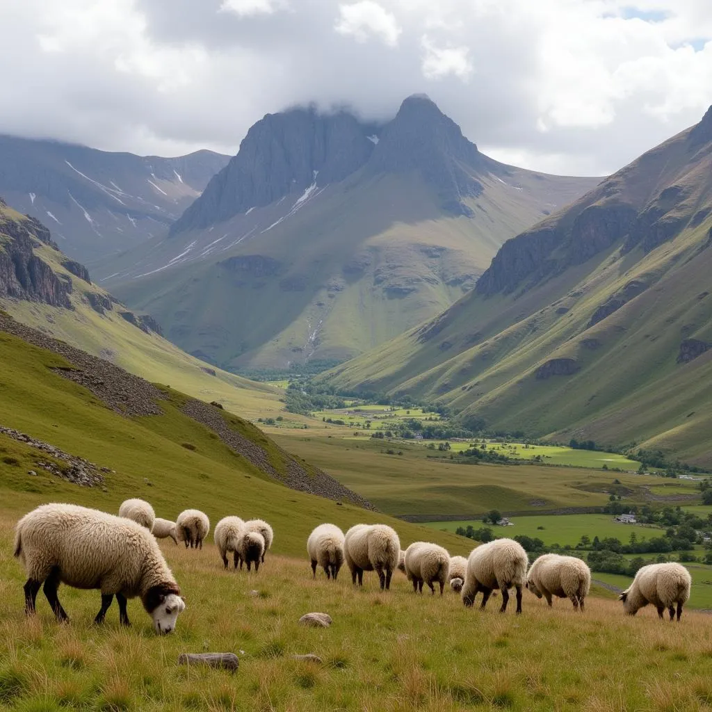 Sheep grazing in the Scottish Highlands