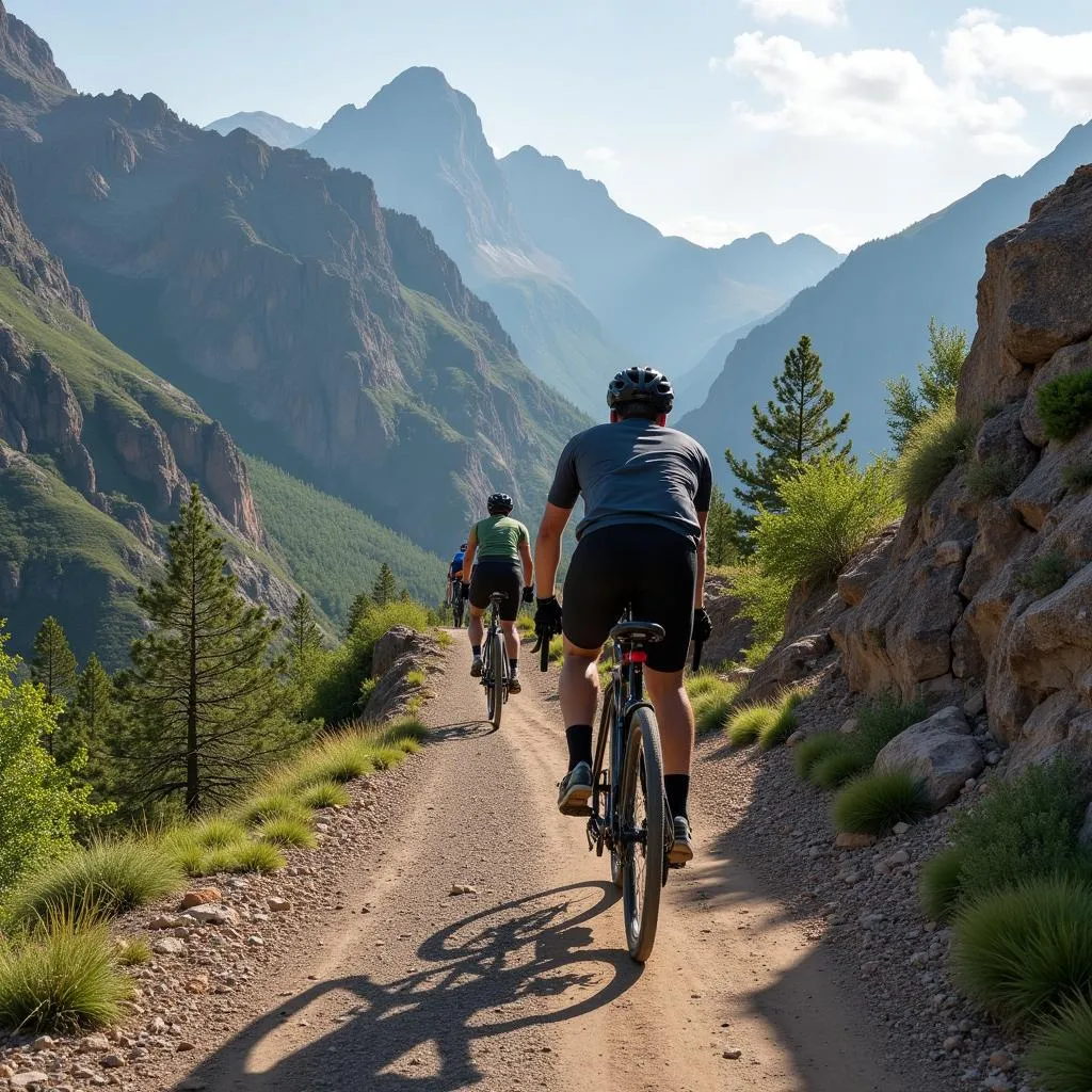 Cyclists conquering a steep climb on a winding mountain road during the Seven Mountains Loop bike tour in Pennsylvania