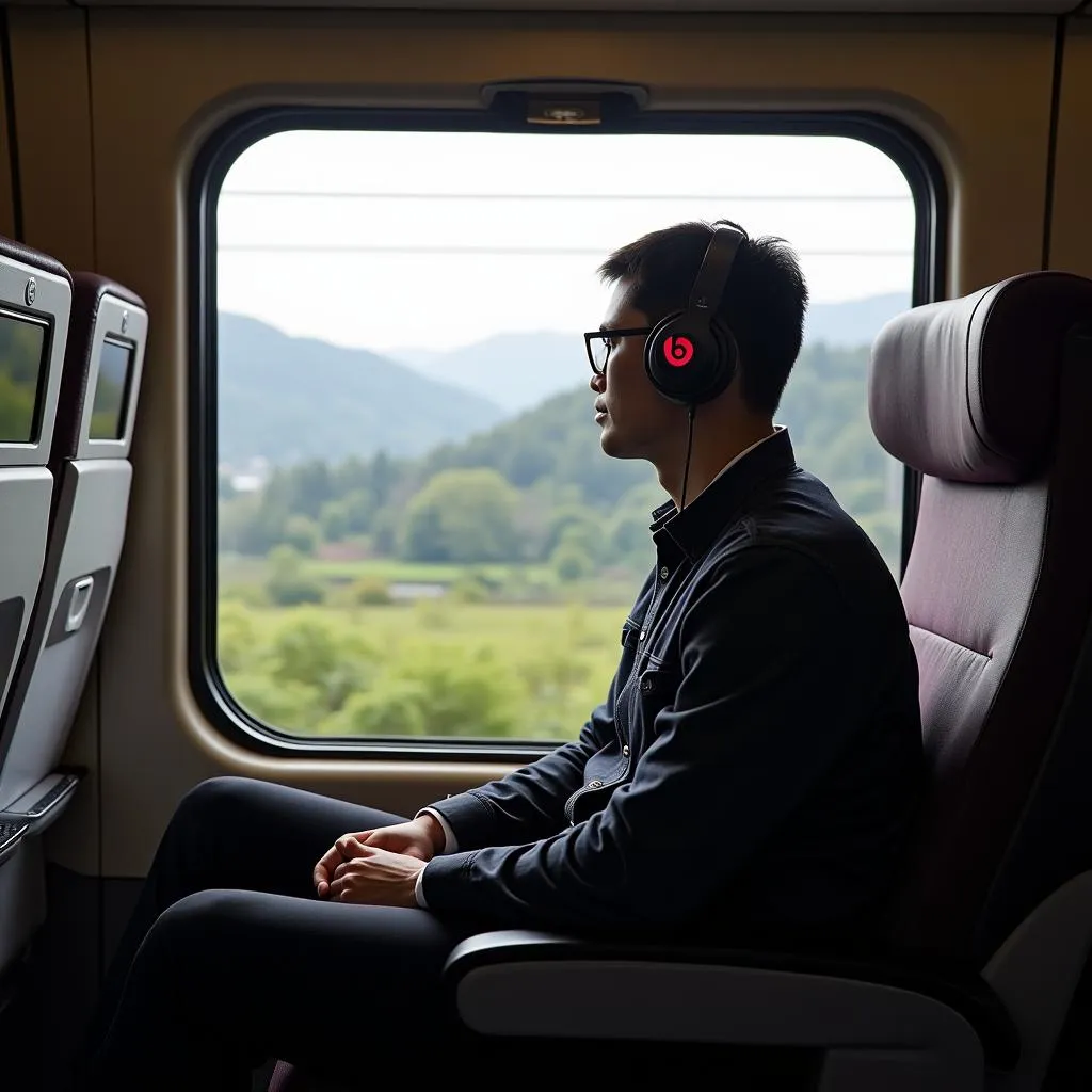 Enjoying the Shinkansen View with Beats Headphones