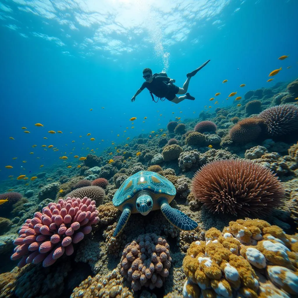 Snorkeling amidst colorful coral reefs in the Similan Islands