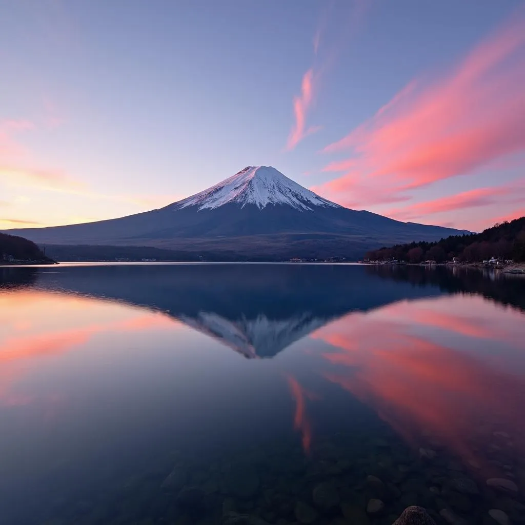 Mount Fuji reflected in Lake Kawaguchiko