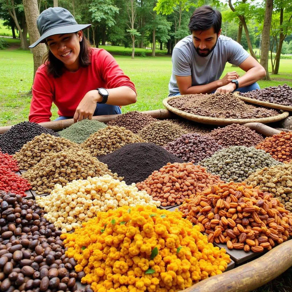 Colorful and aromatic spices on display in a traditional Munnar spice garden