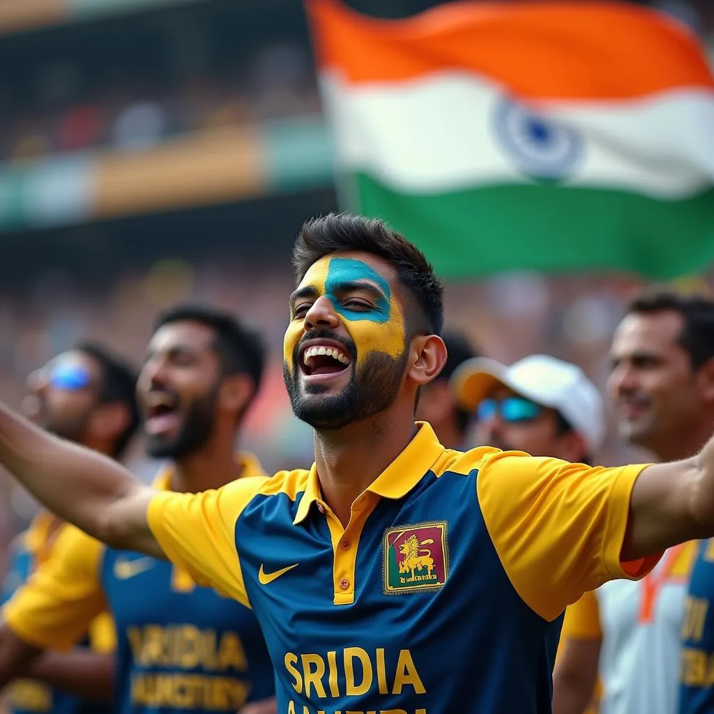 A passionate Sri Lankan cricket fan cheering for his team