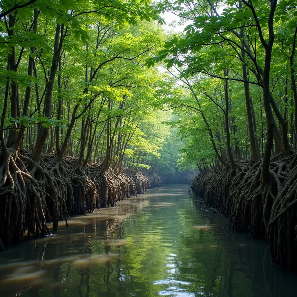 Dense mangrove forest in the Sundarbans