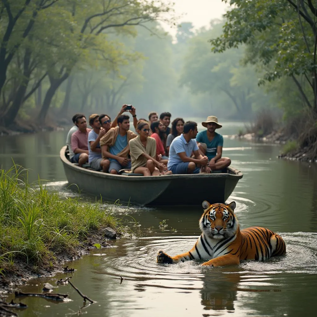 Tourists spotting wildlife in the Sundarbans