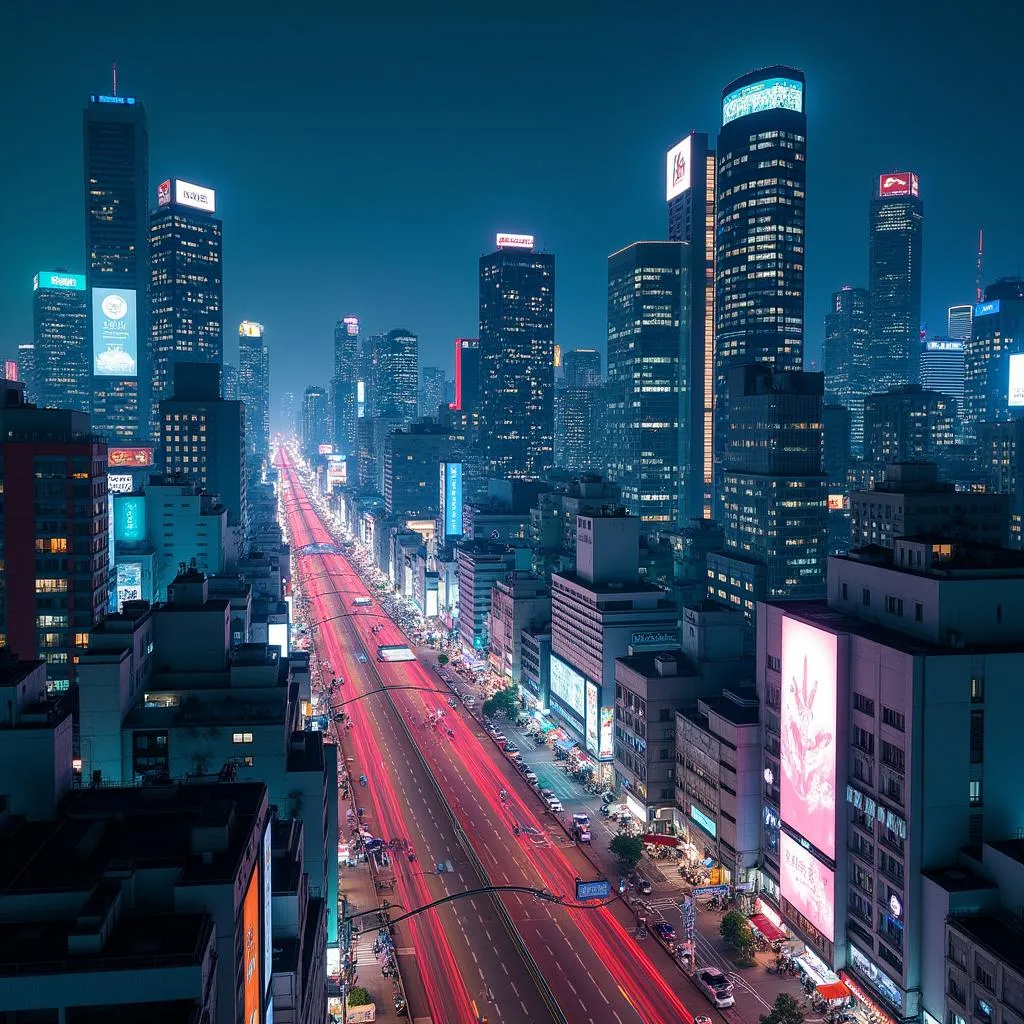 Tokyo cityscape illuminated at night