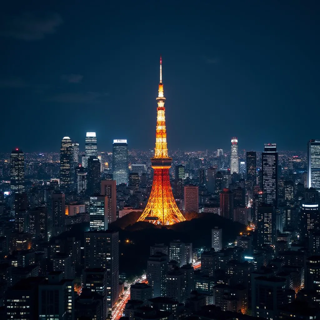 Tokyo skyline illuminated at night